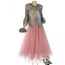 TAHARI SILVER, GREEN, PINK & BLACK METALLIC  BLAZER & TUNIC SET SIZE 14