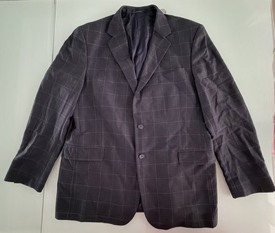 Joseph Abboud Men s 46L Dark Blue Navy Check 100% Wool Blazer Jacket