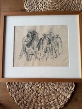 Otto Dill (1884–1957) – Original Zeichnung mit Pferden, signiert, inkl. Rahmen