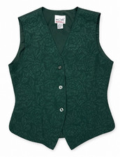 Denim Republic Green Floral Jacquard 100 Silk Shell Vest Buttons, Size Small