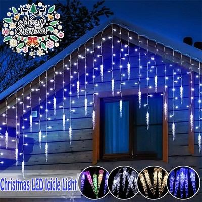 Weihnachten LED Eiszapfen fallender Regen Lichterkette Xmas 8 Modi Außen Party