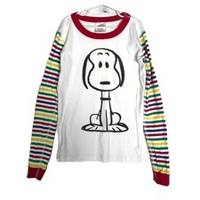 Hanna Andersson Peanuts Snoopy Pajama Top Kids Sz 14 Striped Sleeves