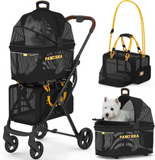 Double Pet Stroller with 2 Detachable Carriers, TSA Approved Expandable Cat Carr