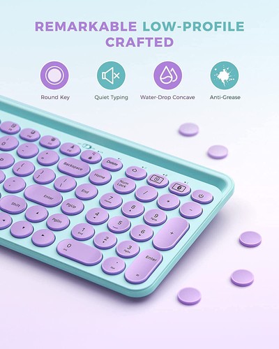 Cute Wireless Bluetooth Keyboard Dual Mode Bluetooth 2.4G round Green Purple - Picture 5 of 6