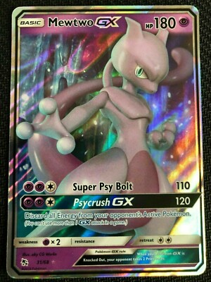 ULTRA RARE Mewtwo GX 31/68 Pokemon TCG SM Hidden Fates Mew Two Holo Foil -  LP