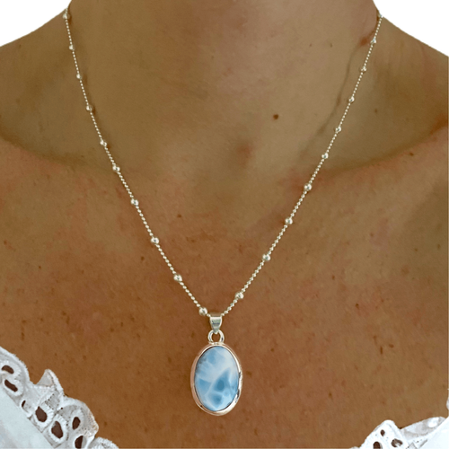 Laihas Classic Chic Oval Larimar Necklace - Picture 8 of 11