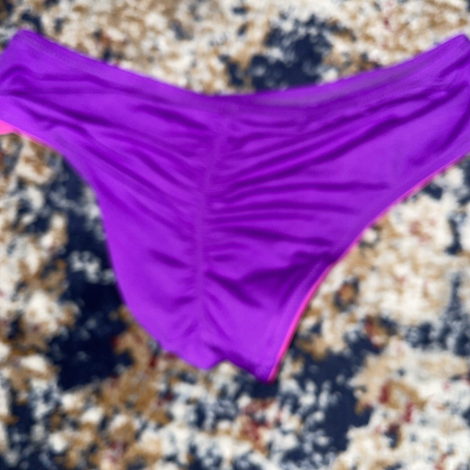 Flirtitude Smooth Small Purple With Pink Trim Ruched Back Bikini