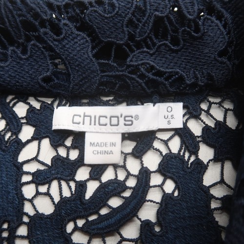 Chico's Womens Lace Jacket Size 0 / US Small Blue Open Front Collared Dressy - Picture 6 of 12
