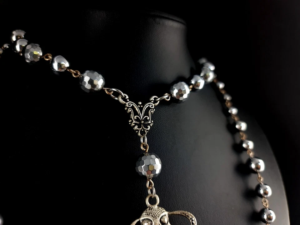 Kette Silber Schlüssel XXL Kraken Oktopus Collier Hämatit Gothic Fantasy - Bild 4 von 4