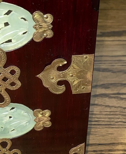 Vintage Rosewood Chinese Jewelry Box with Brass and Jade Inlay 4 Drawer - Picture 16 of 16
