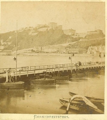 D0058~ Germany   Koblenz, Rhine Bridge & Ehrenbreitstein Fort Stereoview-Schmitz