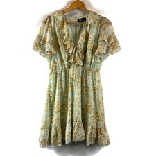 Lulus Womens Sheer Dress Size Medium Blue Fit & Flare Floral Coquette Romantic