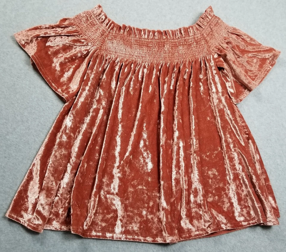 Top Monoreno Mujer Mediano M Rosa Fuera del Hombro Manga Corta Terciopelo Elástico Foto 4 de 4