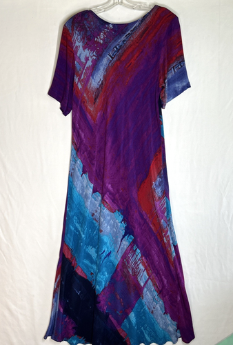 VTG Carole Little Maxi Dress 14 Gauze Art Wear Blue Purple Boho Tropical USA - Picture 5 of 7