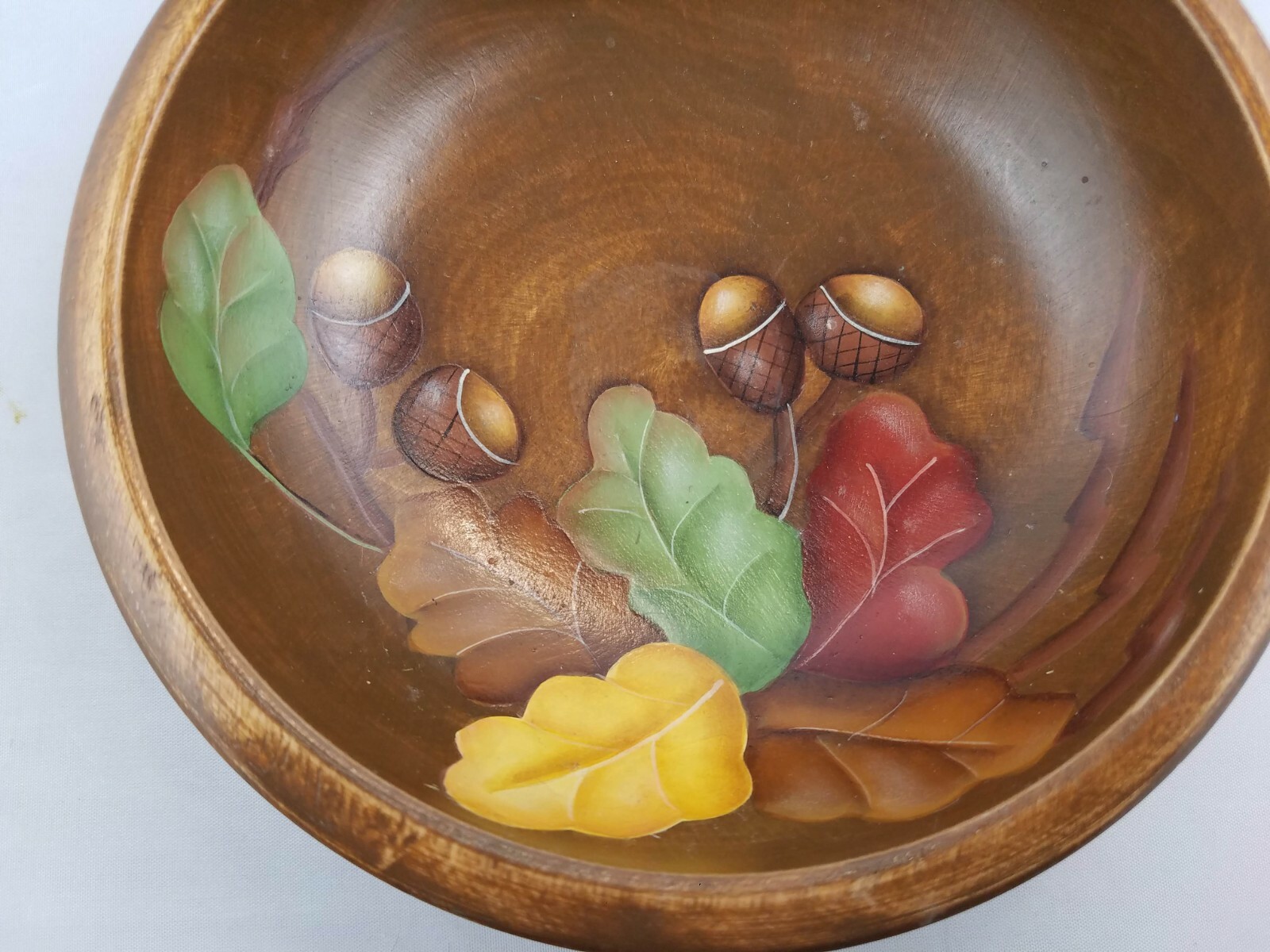 Vintage Weston Bowl Mill Vermont Hand Painted Acorns Foliage Wood Bowl