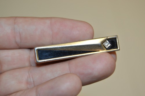 WOW Vintage Mid Century Modern Faux Diamond Onyx Black & Goldtone ANSON Tie Tack - Picture 5 of 6