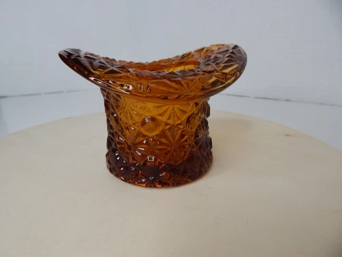 Fenton Glass Top Hat Amber Colored Daisey and Button
