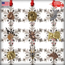 Pewter African Animals Snowflake Christmas Tree Ornaments, Made in the USA