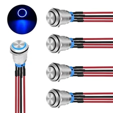 Nilight 12mm Push Button Switch 5PCS with Pre Wired Harness 12V 24V