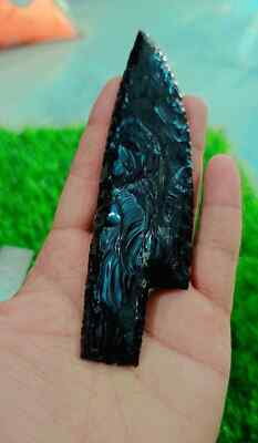 Hand Knapped Black Obsidian Crystal Knife 4'' to 10'', Obsidian Knife large.
