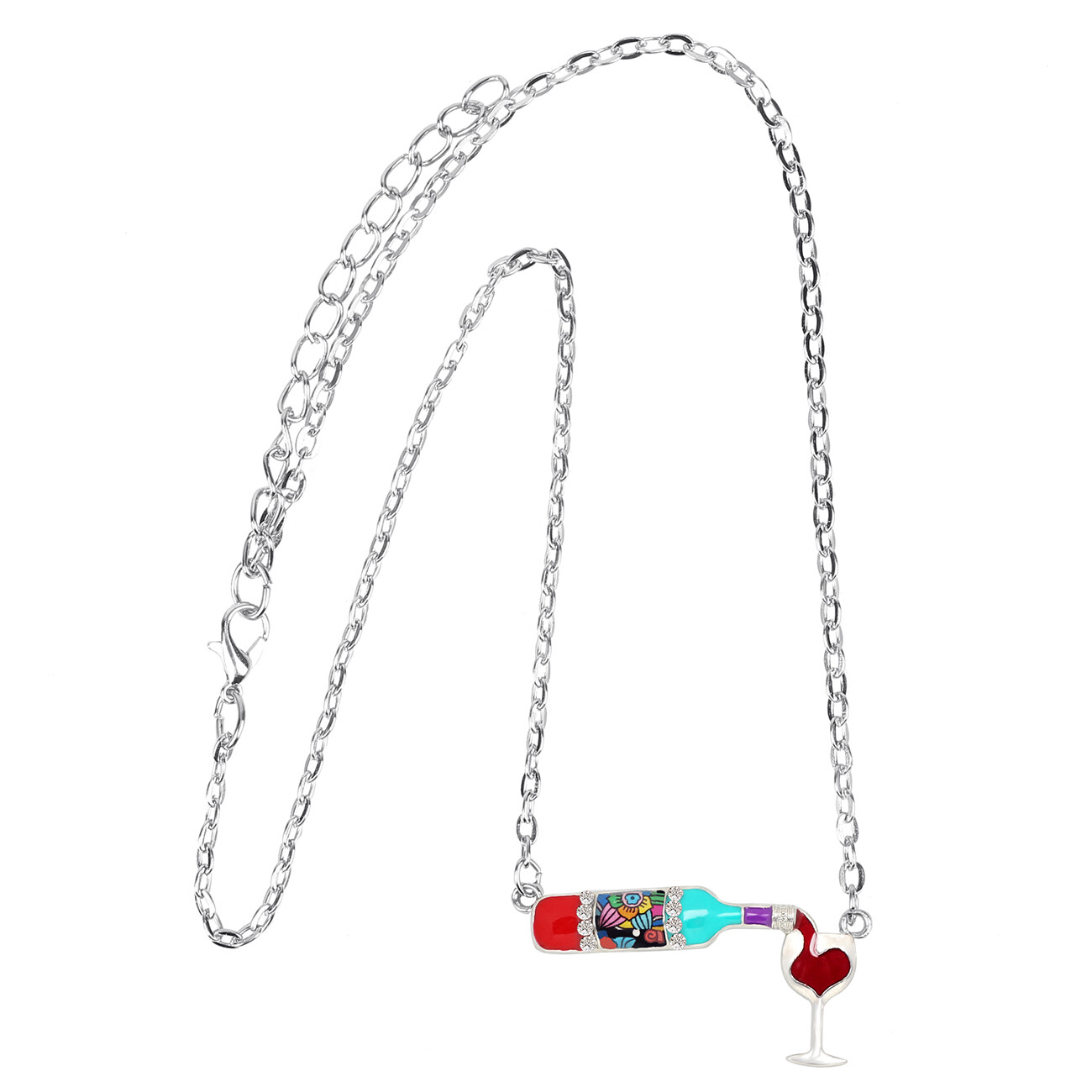 Enamel Alloy Crystal Red Wine Glass Necklace Pendant Choker Charms