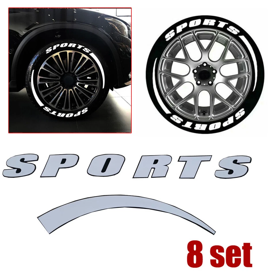 8 SET Car Tire Lettering Sticker SPORTS For 14"-22" Wheel Decal Styling Decor - Image 2 of 4