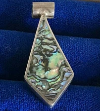 925 STERLING SILVER Mexican Southwestern ABALONE Inlay Slide Pendant 1.5"