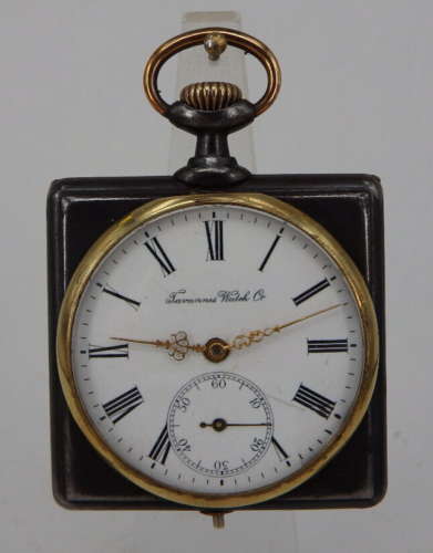 Seltene quadratische Herrentaschenuhr Tavannes Watch Eisen brüniert 1905 (98613) - Picture 1 of 20