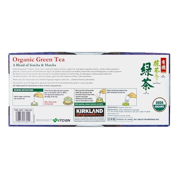 Kirkland Signature Organic Matcha Sencha Green Tea, 100 ct