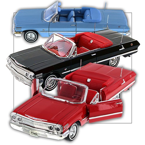 Chevrolet Impala 1963 convertidor 3 Welly. COCHE MODELO DIECAST ROJO - NEGRO - AZUL 1/24 - Imagen 2 de 2