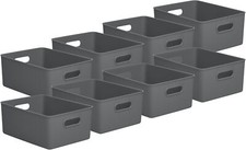 Superio 15L Medium Ribbed Storage Bin- Plastic Storage Bin  (8 Pack, Grey)