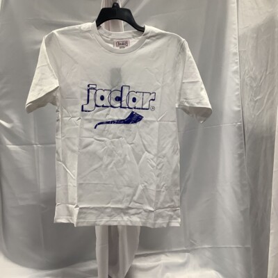 Jaclar Mens Retro T-Shirt White Spell Out Crew Neck JA5000 Short Sleeve XS New