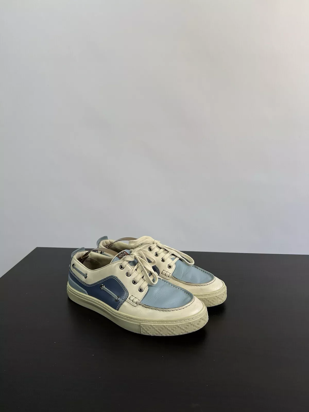 Baskets Gucci homme cuir bateau blanc/bleu pointure 6,5 G code 308236