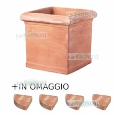 Vaso quadrato cubo liscio con omaggio piedini in terracotta cotto toscano