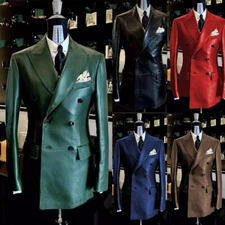 Leather Men's Suit Peak Lapel Double Breasted Wedding Dinner Host Tuxedos 2pcs