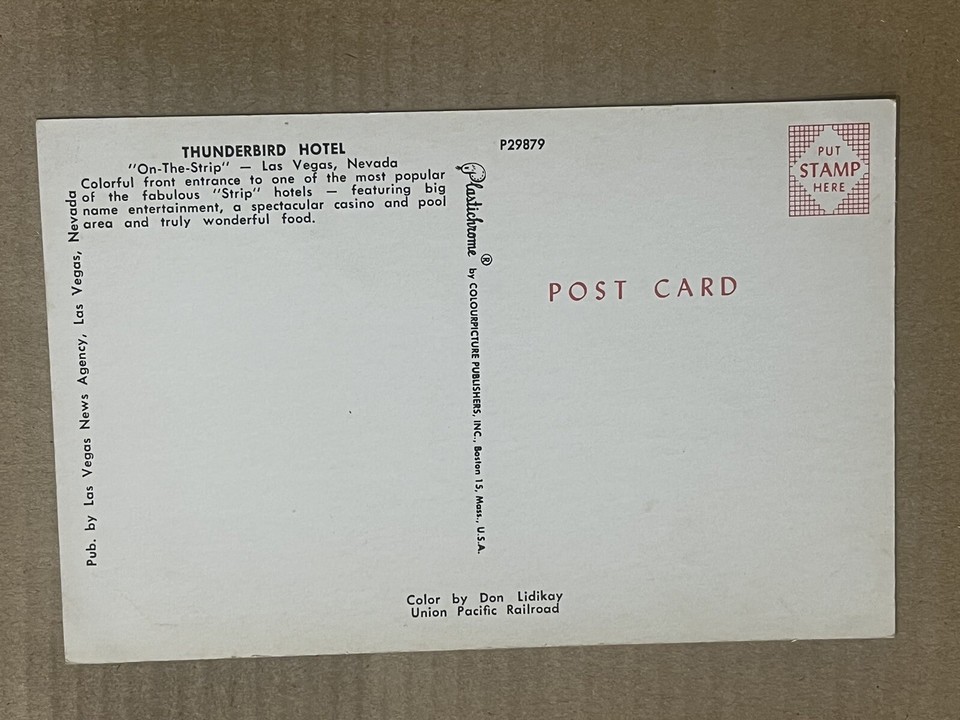 Postcard Las Vegas NV Nevada Thunderbird Hotel Casino Old Cars Vintage