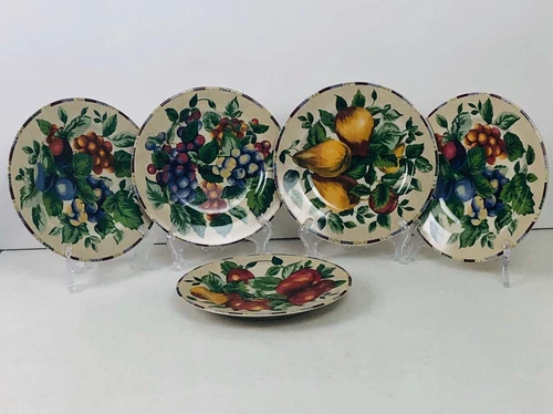 5 SAKURA CASUAL DINING ONEIDA SONOMA EXCELL SALAD PLATES FRUIT DESIGN BEAUTIFUL