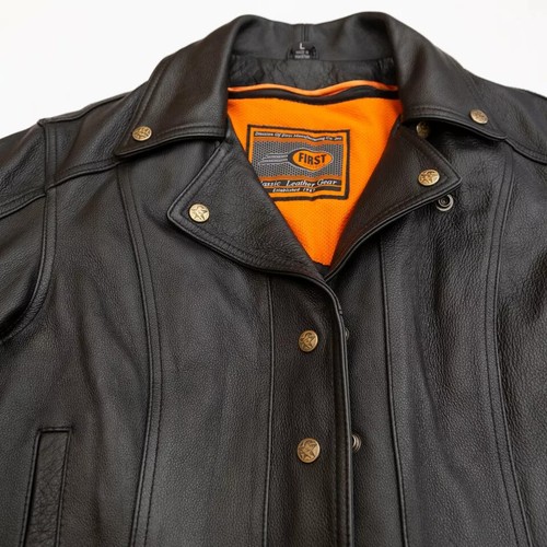 Womens Motorcycle Leather Jacket L Black - Picture 9 of 12
