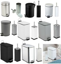 Bathroom Pedal Bin & Toilet Brush Colour Match Accessory Set Stainless Steel 2Pc