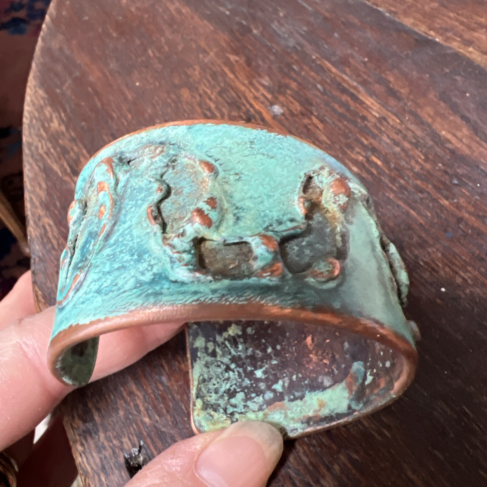 Solid Copper Rustic Patina Cuff Bracelet Verdigris - image 10