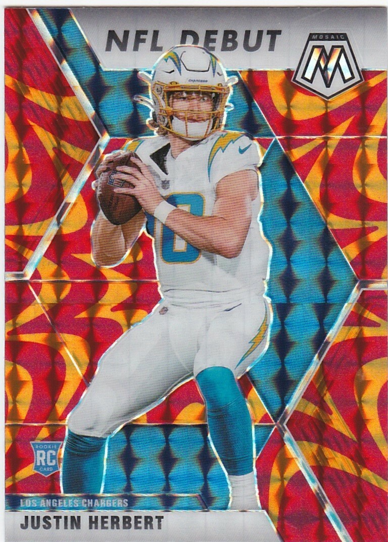 2020 Panini Mosaic Football Justin Herbert Prizm RC NFL Debut Reactive Orange