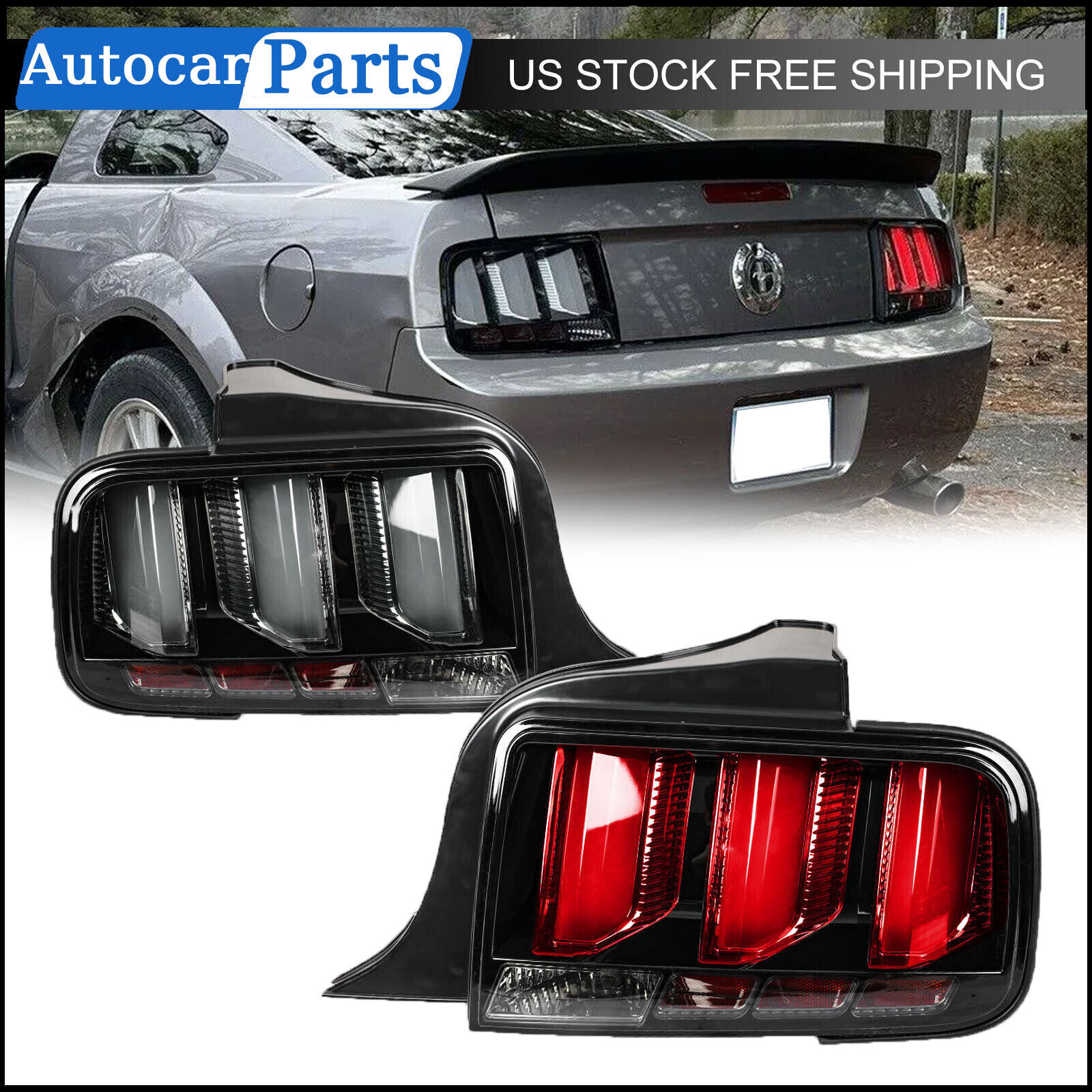 For 2005-2009 Ford Mustang Super Duty LED Tube Signal Tail Lights Brake Lamps