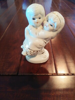Vintage High Gloss Ceramic Wedding Cake Topper, Young Bride And Groom Figurine
