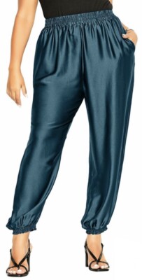 City Chic Women s Peacock Satin Pull On Elastic Waist Cuffs Pockets Joggers M/18