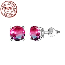 Gorgeous Multicolor Round Cubic Zirconia 925 Sterling Silver Stud Earrings Women