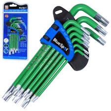 Blue Spot 9 pc T10-T50 Long Torx Tamperproof TX Security Wrench Allen Key Set