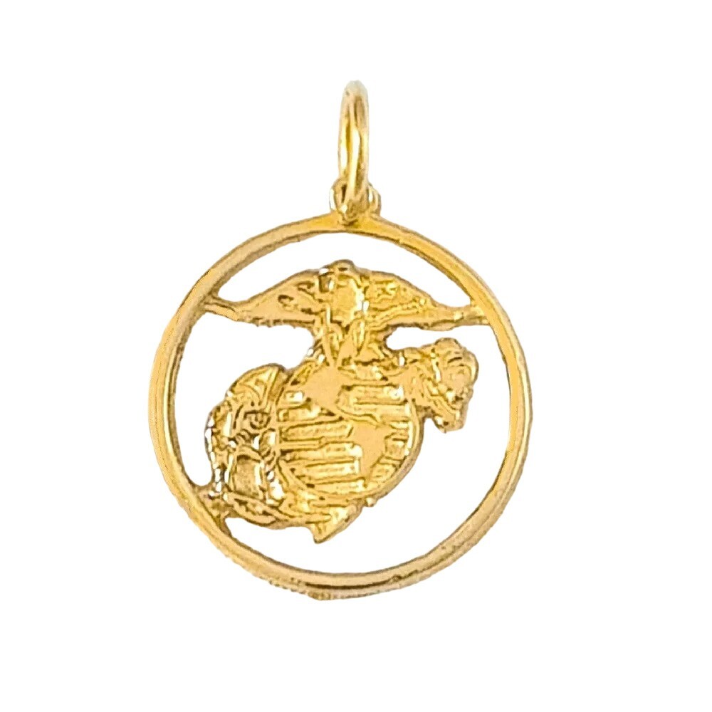 14K Yellow Gold Eagle, Globe Anchor Marine Pendant Charm, Made