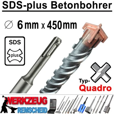 STAVTOOL SDS-plus Quadro Hammerbohrer Bohrhammer Beton Stein Bohrer Ø 6 mm x 450 mm Lang