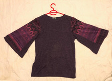 Dreadlocks Israel Women's Boho Top Size 3 L Flared Sleeves Ethnic Print Purple