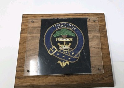 Vintage Scottish Clan Hamilton Crest Coat of Arms Fabric Patch Plaque Tartan